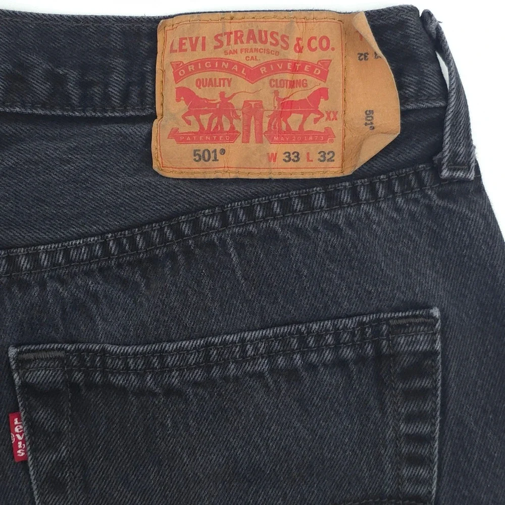 Levis Mens Jeans 501 Original Fit 33x32 Faded Black Straight Leg Denim
